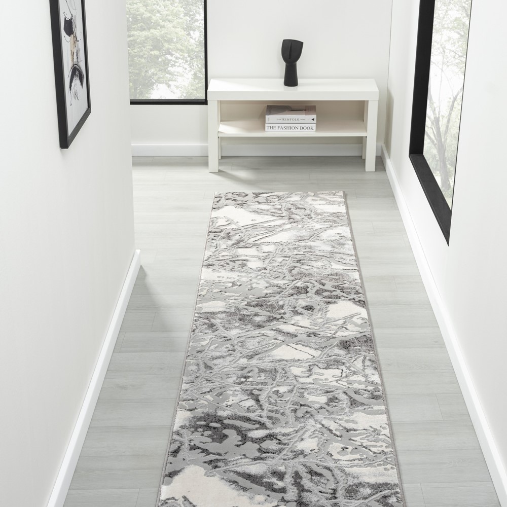 Bianco 185KB Marble Abstract Runner Rug in Grey